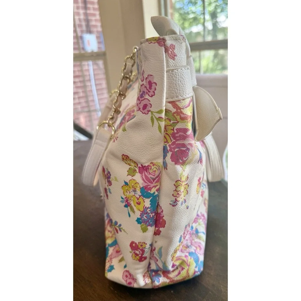 Betsey Johnson Tote Floral Big Bow Chain Strap Accent Logo Spring Pristine Cond.